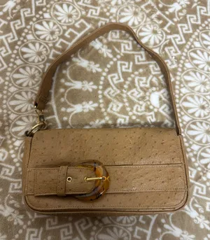 Leslie Fay Camel Ostrich-Texture Shoulder Bag with Tortoiseshell Buckle thumbnail 1