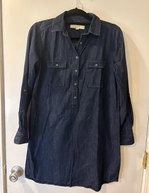 LOFT Indigo Denim Shirt Dress thumbnail 1