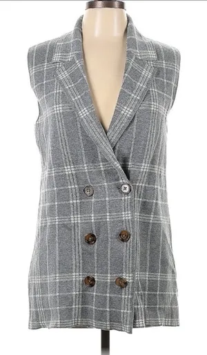 NEW Marled Gray Plaid Blazer Vest Size Medium thumbnail 1
