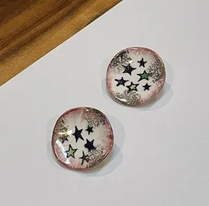 Handcrafted Ceramic Hand-painted White / Pink Clip-on Clip On Earrings thumbnail 6