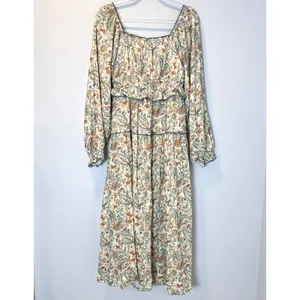 Listicle Size-M-L Maxi Dress Paisley Smocked Tiered Cream Cotton thumbnail 15