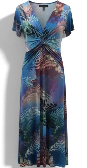 Soft Surroundings Dress Womens Small 2EY66 Blue Tropical Palm Twist Front EUC thumbnail 1