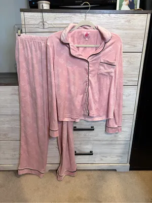 Juicy Couture Pajama Set Large Pink Velour Long Sleeve Notch Collar Top & Pants thumbnail 4