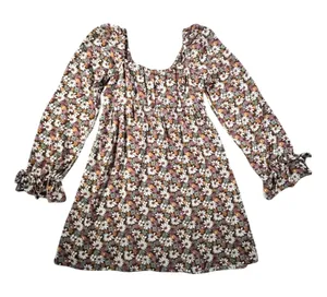 Hollister Floral Mini Dress Womens‎ Small Brown Smocked Back Long Sleeve Ruffle thumbnail 1