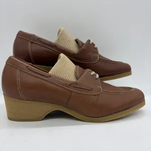NWOB Vtg Musebeck Womens 7 C/A Shoes Boat Wedge "All Seasons" Brown Leather USA thumbnail 2
