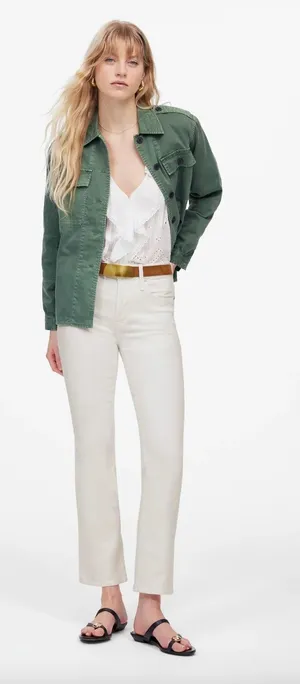 Madewell Kick Out Crop Jeans Pure White Stretch Mid Rise Flare NI961 US 33 NWT thumbnail 1