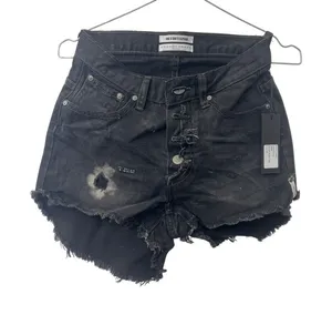 NWT One Teaspoon 26 Hawks Black Van Distressed Button Fly Low Waist Jean Shorts thumbnail 1