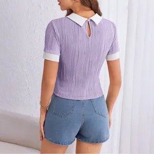 SheIn Mauve Purple Essnce Contrast Collar Keyhole Back Top thumbnail 2