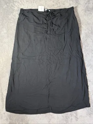 American Eagle Black Maxi Skirt XXL NEW Ruched Tie Front Side Slits Goth Boho thumbnail 2