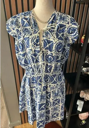 H&M blue and white dress slowly oversized summer dress Greece vacation sz small thumbnail 1