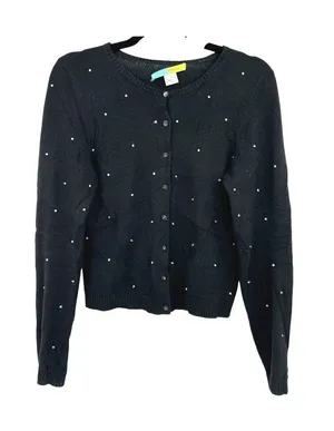 Beth Bowley Preppy Glam Rhinestone Black Silk Cashmere Cardigan Size Medium thumbnail 1