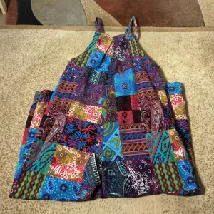 Boho Patchwork Wide Leg Festival Jumpsuit Multi Color Paisley Floral Print‎ Sz M thumbnail 7