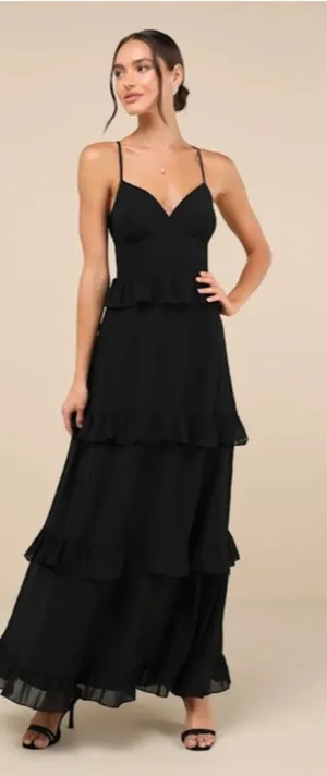 LULU's Prom Wedding Boho Romantic Ruffle Corset Tie Back Maxi Dress NWOT thumbnail 1
