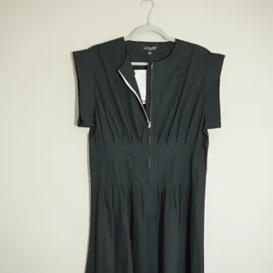 J. Crew Size Small Black Cotton Poplin Zip Front Pintuck Waist Midi Dress Preppy thumbnail 2