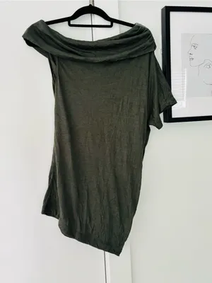Maria Valentina Dark Olive Green Crinkle Fabric asymmetrical size small one slee thumbnail 2