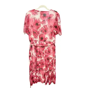Mimi Chica Pink Floral Poppy Tiered‎ Midi Dress Metallic Accents Sz XL thumbnail 2