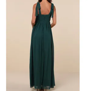 Lulus NWOT Radiant Charisma Emerald Chiffon Ruched Tie-Strap Maxi Dress Medium thumbnail 6