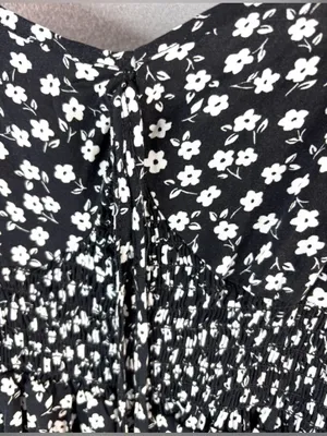 Vine and Valley M Ditsy Ruffle Trim Black Floral Maxi Sun Dress w Smocked Empire thumbnail 2