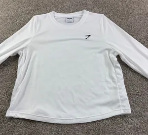 Gymshark White Long Sleeve Athletic Top Women's Size S Mesh‎ Panels Logo thumbnail 1