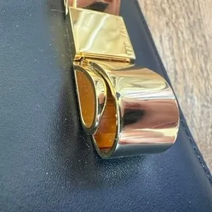 Ted Baker London Black Leather Matinee Wallet Gold Metal Bow Flap Long Clutch thumbnail 7
