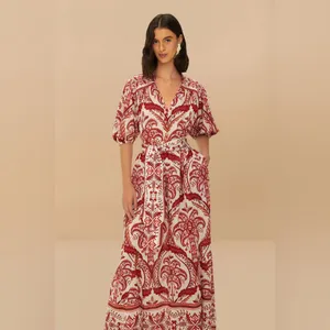 FARM RIO Off-White Green Floral Cascade Lenzing Ecovero mid Dress, small, $280 thumbnail 3