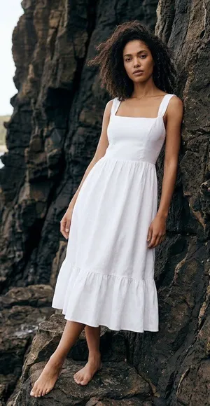 NWT Reformation Bucatini in White Linen Sleeveless Tank Tiered Dress 10 thumbnail 1