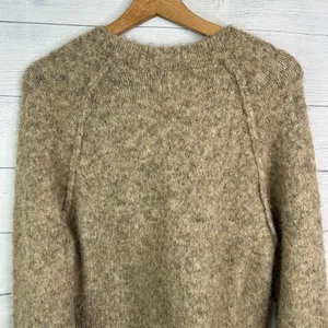 American Eagle Bow Brown Fuzzy Cable Knit Cropped Sweater Cottagecore Academia M thumbnail 5