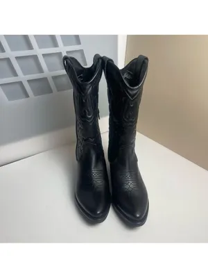 Steve Madden HAYWARD BLACK LEATHER boots Western Cowboy Boots Cowgirl Sz 6.5 thumbnail 5