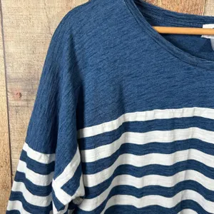 Old Navy Blue White Striped Knit Top XL Oversized Casual Coastal Nautical 3/4 thumbnail 2