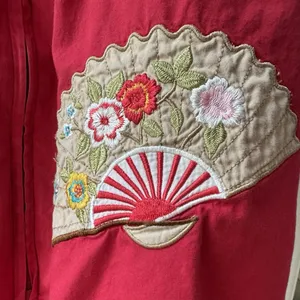 Vtg Go Softly Patio Dress XL Red Embroidered Muumuu Hippie Chic Boho Oriental thumbnail 10