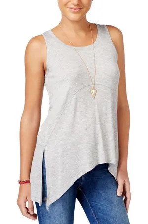 NWT Pink Rose Juniors Side-Slit Handkerchief-Hem Tank Top Gray XS thumbnail 1