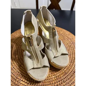 Michael Michael Kors Gold‎ Espadrille Wedge Sandals Front Zip Womens 7M PW13K thumbnail 2