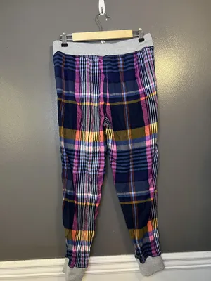 Aerie Pants Womens Small Multicolor Plaid Lounge Jogger Drawstring Cuffed Sleep thumbnail 4