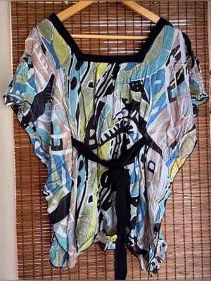 Vintage Lola P Y2K Abstract Belted Split Sleeve Tunic Top Small thumbnail 2