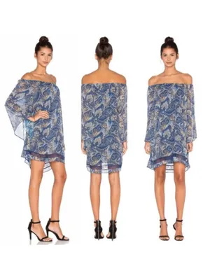 Alice + Olivia Cari Mosaic Paisley Flowy Sleeve Off The Shoulder Mini Dress Sz M thumbnail 2