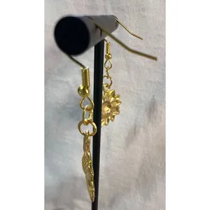 Handmade Shiny Gold Dangly Sunflower Earrings thumbnail 3