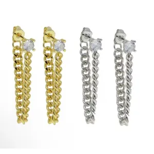 Solitaire‎ Curb Chain Drop Earrings | Yellow Gold Filled thumbnail 2