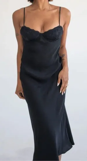 Anthropologie Rumored NWT Women Medium Negroni Black Satin Midi Dress Elegant thumbnail 1