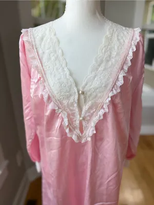 Vintage Honors Pink Lace Trim Flannel Lined Long Sleeve Nightgown Sz Small thumbnail 8