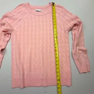 Croft & Barrow The Extra Soft Cable Crew Neck Sweater in Light Pink thumbnail 3