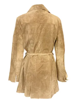 Arden B. Vintage Y2K Tan Suede Leather Fringe Belted Jacket Coat – Women’s Size Large thumbnail 2