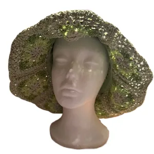 Steve Madden Crochet Granny Square Sun Hat Green Floral Boho Bucket Summer Hat thumbnail 11