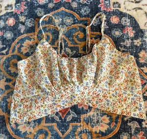 209 Altar'd State Floral Camisole in Cream Pink Orange Crop Tie Back small thumbnail 1