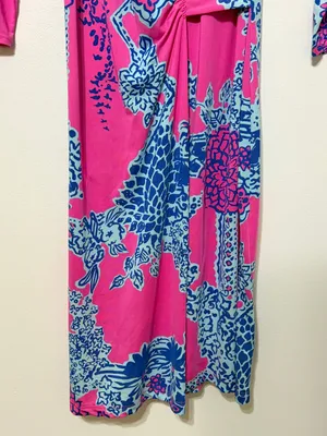Lilly Pulitzer Yvette Pink/Blue wrap dress size medium tropical thumbnail 5