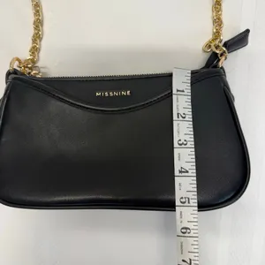 Missnine Black Shoulder Bag Mini Baguette Purse Vegan Leather Gold Chain Zip NEW thumbnail 7