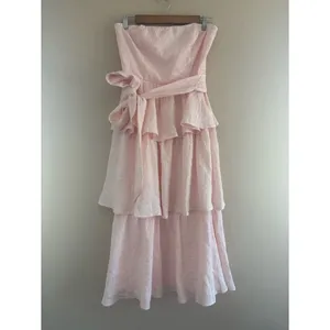 Lulus Truly Marvelous Blush Pink Jacquard Strapless Tiered Midi Dress Medium thumbnail 4