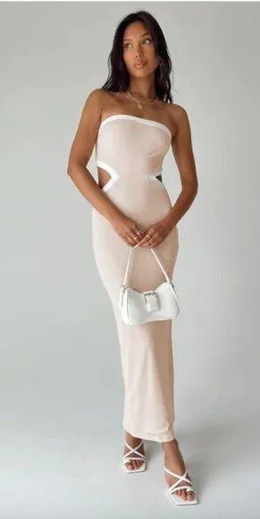 Princess Polly Greta Beige White Strapless Cut Out Maxi Dress 2 thumbnail 1