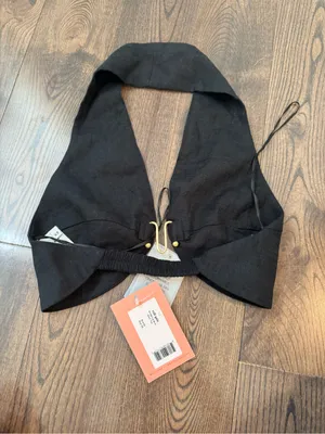 Cult Gaia Black Halter Crop Top with Gold Hardware NWT XS thumbnail 3