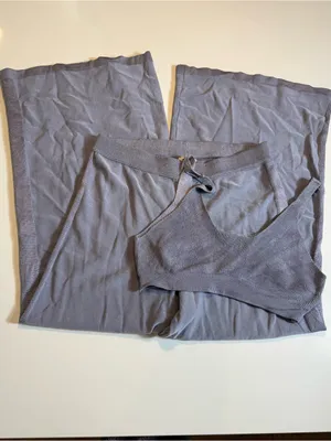 Free‎ People Show Off Set Pewter Gray Knit Bralette Wide Leg Pants Size M thumbnail 4