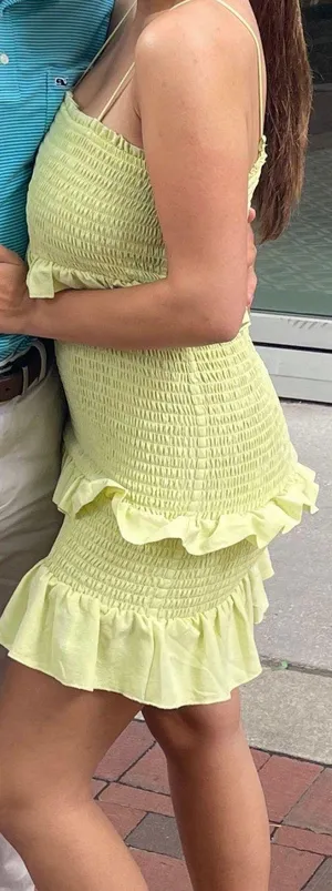 Lime Green Ruffle Bodycon Boutique Dress thumbnail 4
